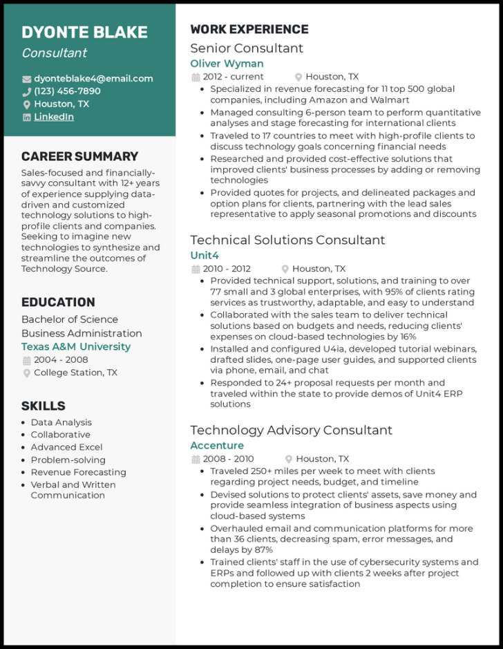 Consulting Resume Examples That Worked in