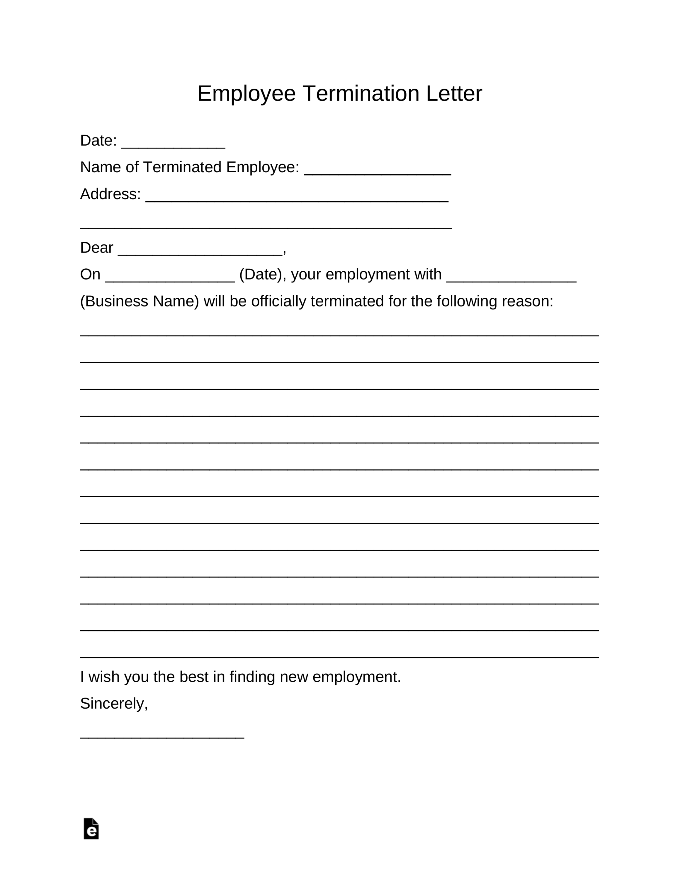 Free Employee Termination Letter Template - PDF  Word – eForms