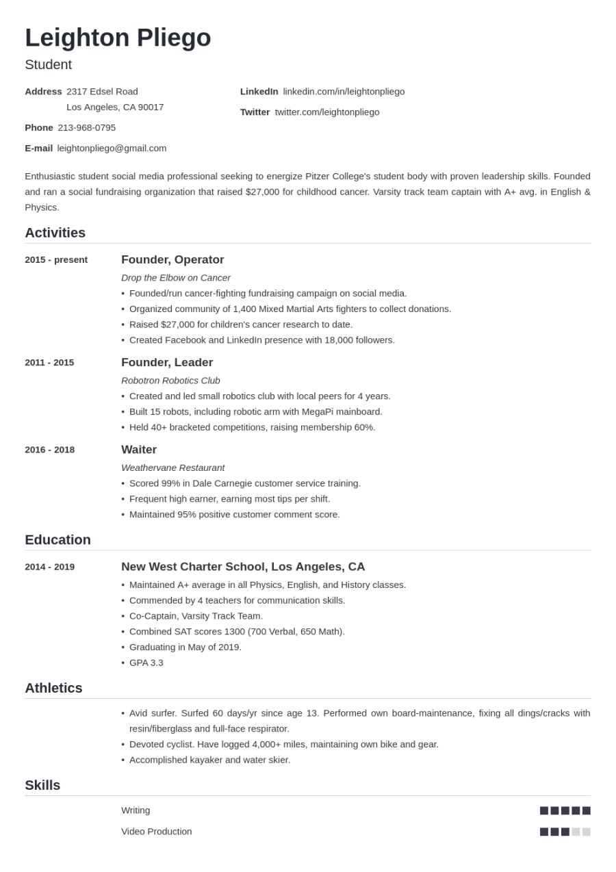 how to write a resume for college applications in