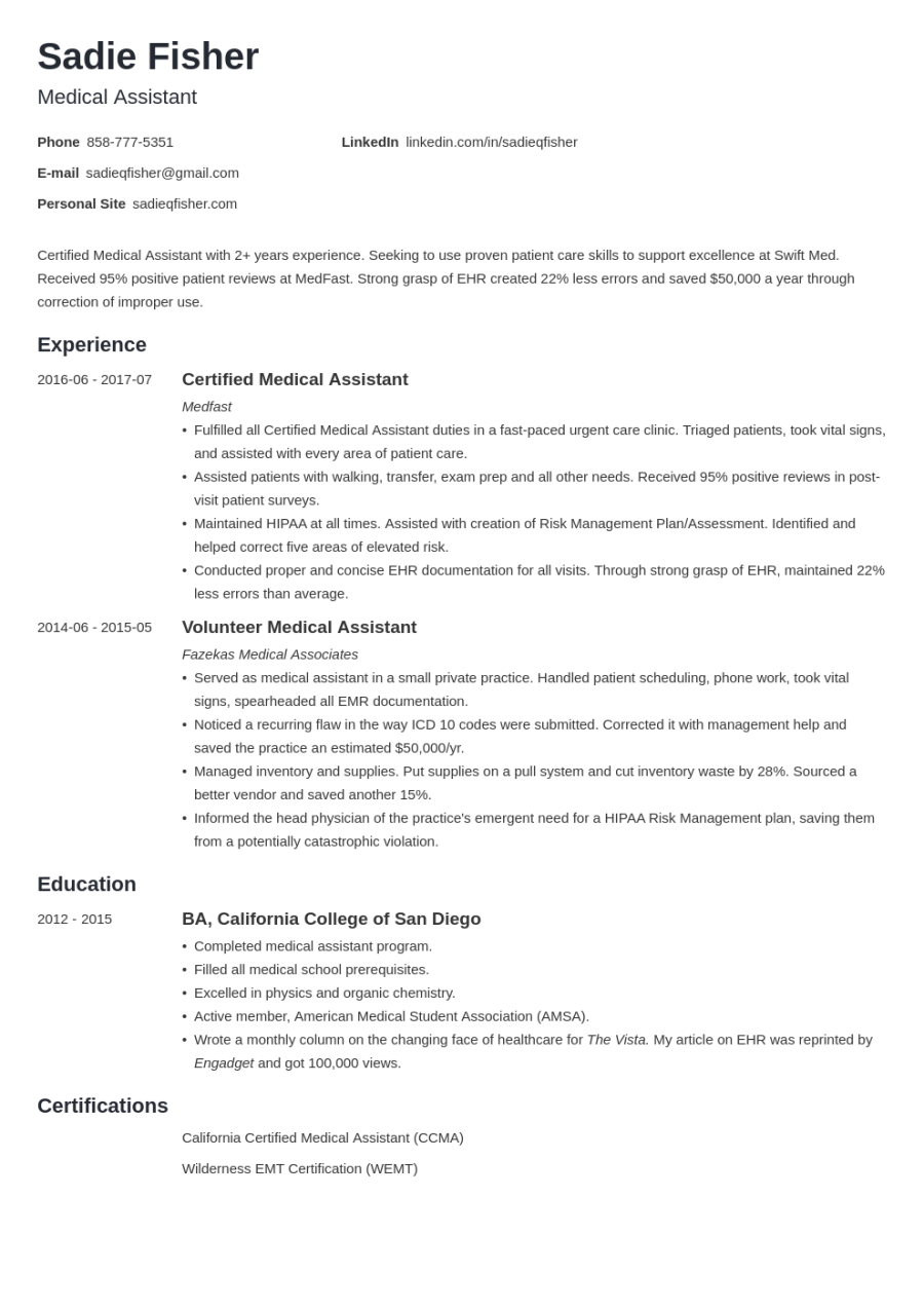 Medical Assistant Resume: Examples & Templates []